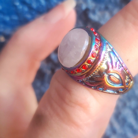 New Rose Quartz Rainbow Hematite Ring. - Picture 2 of 7